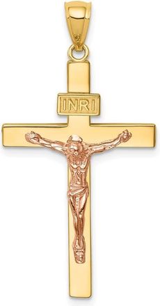 Diamond2Deal 14k Two-tone Gold INRI Crucifix Pendant
