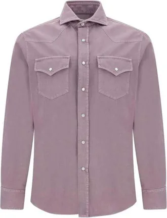 Brunello Cucinelli Mauve Western-Style Shirt, Size X-Small