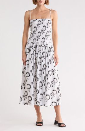 Madewell Peony Smocked Cotton Midi Sundress in Graphic Sunflowers White at Nordstrom Rack, Size Xx-Large