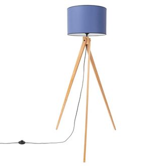 Sollux Lighting L&aacute;mpara de pie azul marino/madera natural tela/PVC/madera alt. 140 cm