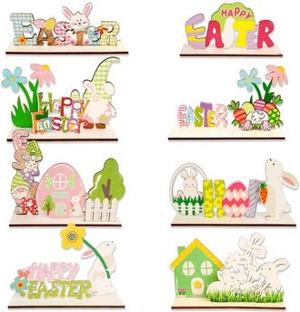 OEM Adornos De Pascua - 8 Piezas, Artesan&iacute;a En Madera, Conejo Y Huevo En 3d, Decoraci&oacute;n Para Fiestas