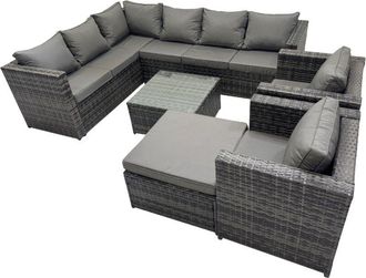 Fimous Fimous Rattan Garden Furniture Patio Furniture Sets with Corner Sofa Square Coffee Table Big Stool Dark Grey Mixed