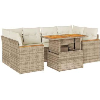 vidaXL Set Sof&aacute;s Jard&iacute;n Y Cojines 6 Pzas Rat&aacute;n Sint&eacute;tico Acacia Beige Vidaxl