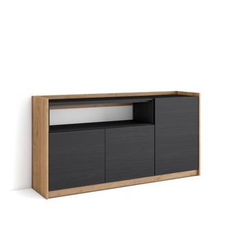 Skraut Home Skraut Home - Aparadores Para Sal&oacute;n, 156x37x80cm, 3 Puertas, Armario, Zapatero, Negro Y Roble