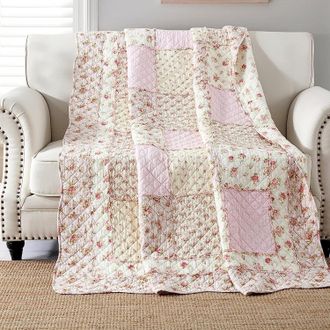 No Brand Colcha Acolchada Suave De 150x200cm, C&oacute;moda Manta De Una Sola Capa Para Todas Las Estaciones Con Estampado Floral Rosa