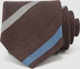 Reiss Chocolate Brown Cotton-linen-silk Stripe Tie