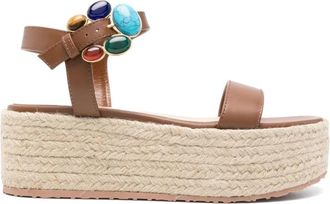 Gianvito Rossi Wedge Sandaal - Dames - Sleehakken - Bruin - 41 EU - Leer - Schoenen