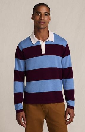 Lands End Long Sleeve Cotton Rugby Sweater Polo in Burgundy/persian Blue Stripe at Nordstrom, Size X-Small