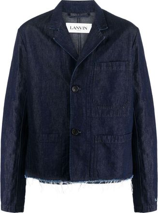 Lanvin raw-cut hem denim blazer - men - Linen/Flax/Cotton - 50 - Blue