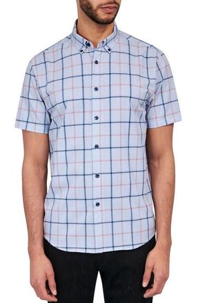 Brooklyn Brigade Slim Fit Gowanus Textured Grid 4-Way Stretch Performance Short Sleeve Shirt in Navy/pink at Nordstrom, Size Xx-Large