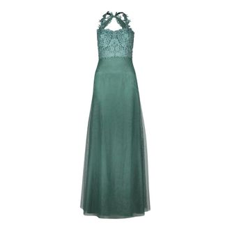 Vera Mont Kleedjes, Dames, Groen, 3Xs, Kanten galajurk met blote rug A-lijn