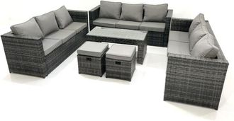 Fimous Fimous Outdoor Garden Furniture Set 11 Seater Rattan Sofa Set with Coffee Table 2 Small Footstools Dark Grey Mixed