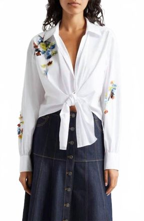 Cinq &agrave; Sept Sequin Flower Marianna Front-Tie Top In White Multi