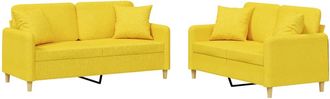 vidaXL Juego De Sof&aacute;s Con Cojines 2 Piezas Tela Amarillo Claro Vidaxl