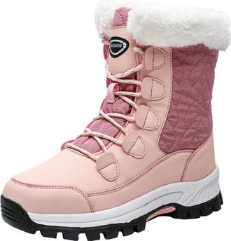 Generic Women winter suede snow boots for outdoor travel waterproof anti slip thickened and warm high top midsole boots (Pink,7.5)