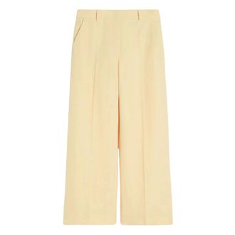 Max Mara Wkdmalizia Broeken - Dames - Wijde Broeken - Beige - M - Linnen - Broeken