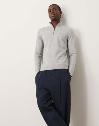 Calvin Klein waffle knit 1/4 zip sweater in light gray