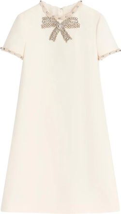 Valentino Garavani crystal-embellished mini dress - women - Silk/Virgin Wool - 46 - Neutrals