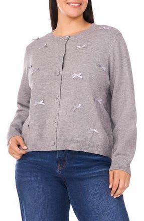 CeCe by Cynthia Steffe Ribbon Appliqu&eacute; Cardigan in Light Heather Grey at Nordstrom Rack, Size 1X