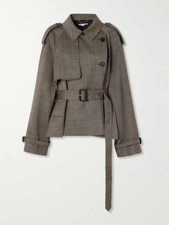 Stella McCartney Trench Doppiopetto In Misto Lana A Quadri Con Cintura - Marrone