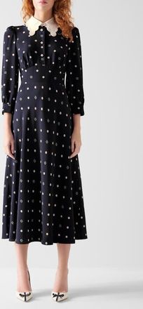 L.k. Bennett Enya Contrast Long Sleeve Silk Maxi Dress in Navy at Nordstrom, Size 0 Us