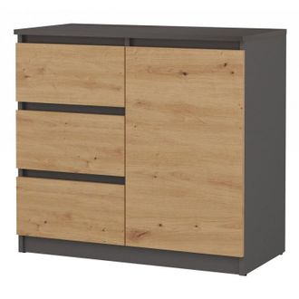Hucoco Dunja - Aparador 1 Puerta 3 Cajones - Dimensiones 80x40x75 Cm - Almacenaje Sal&oacute;n - Estilo Moderno