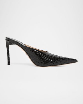 Tom Ford 85mm Semi Shiny Croc-Embossed Leather Mule Pumps