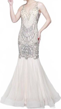 Primavera Beaded Sleeveless Mermaid Evening Gown In Nude