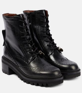 ショートブーツ・ブーティ SEE BY CHLOE black lace-up ankle boots Chloe Black Leather and Fur Lace Up Ankle Boots Size 39