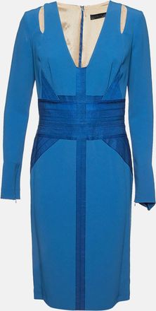 Elie Saab Blue Crepe Long Sleeve Midi Dress