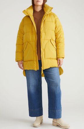 Universal Standard Matterhorn Hooded High-Low Puffer Coat in Mustard Yellow at Nordstrom