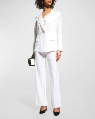 Milly Avery Linen Blazer In White