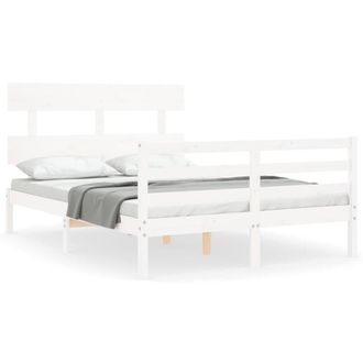 Berkfield Home Bed Frame with Headboard White 120x200 cm Solid Wood | Size: Small Double