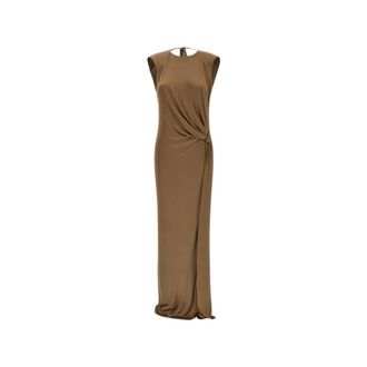 Elisabetta Franchi Gowns, female, Brown, Size: 2XS Padded-shoulders Maxi Dress