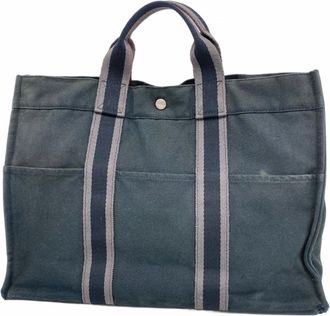 Herm&egrave;s Black Canvas Tote Bag (Pre-Owned)