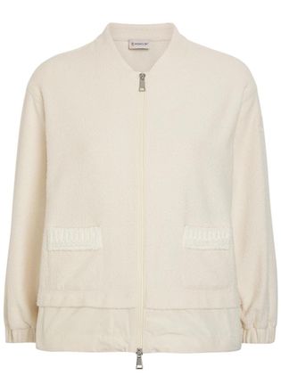 Moncler Logo-appliqu&eacute;d Layered Boucl&eacute; Cardigan - Cream - XS (UK 8 / XS)