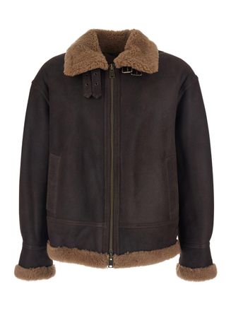 Arma Brown Shearling Jacket With Zip Closure In Leather Man