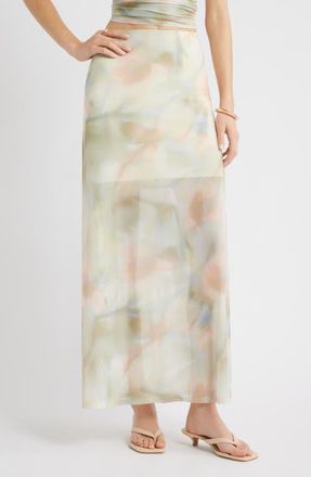 Open Edit Print Mesh Maxi Skirt in Pink Whisper Floral at Nordstrom, Size Xx-Small