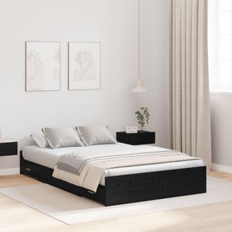 Berkfield Home Storage Bed Frame with Drawer with Headboard with Storage Black oak 120 x 200 cm Wood