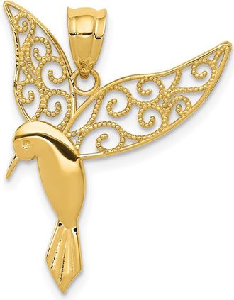 Diamond2Deal 14k Yellow Gold Polished Hummingbird with Filigree Wings Pendant