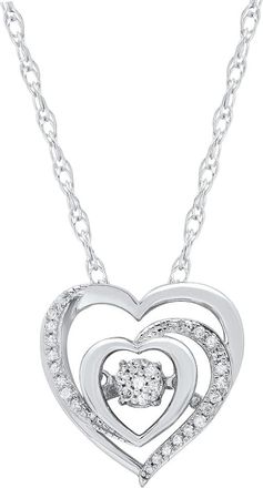 MAX + STONE 925 Sterling Silver Natural Heartbeats Diamond Heart Pendant Necklace 1/8 Carat