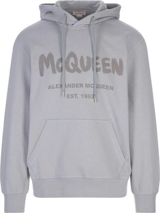 Alexander McQueen Graffiti Hooded Sweatshirt - Heren - Hoodies - Grijs - XL - Katoen - Hoodies & sweatvesten
