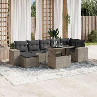 vidaXL Vidaxl - Set De Sof&aacute;s De Jard&iacute;n 8 Pzas Y Cojines Rat&aacute;n Sint&eacute;tico Gris
