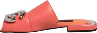 Dolce & Gabbana Womens Orange Dg Logo Leather Flats Sandals Shoes Lamb