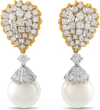 Luxury Bazaar 18K Yellow Gold 5.50ct Diamond and Pearl Earrings MF07-022326
