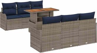 vidaXL Conjunto De Sof&aacute;s De Jard&iacute;n 7 Uds. Gris Y Azul Marino Vidaxl