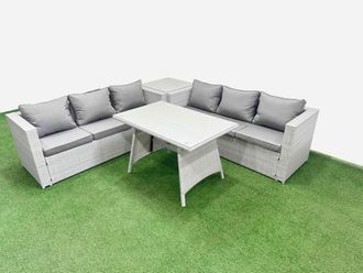 Fimous 6-seater Patio Rectangular Table 3 Seater Sofa Set with Side Table in Light Grey