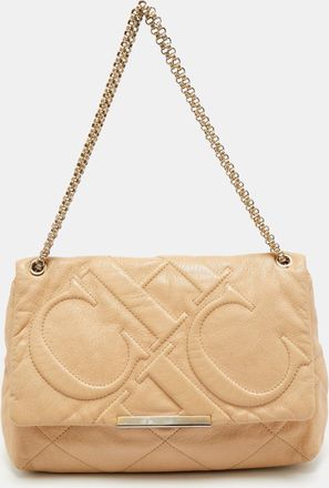Carolina Herrera Beige Quilted Leather Flap Chain Shoulder Bag