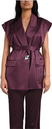 Pinko Pinko, Jassen, Dames, Rood, L, Leer, Satin Double-Face Vest