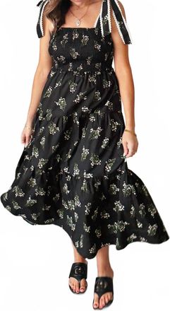 Entro Floral Tiered Midi Dress In Black
